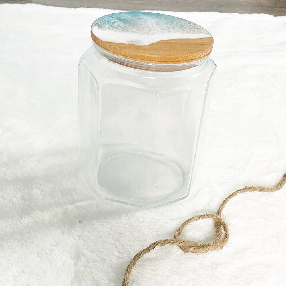 Coastal Ocean Wave Resin Art Large Glass Container